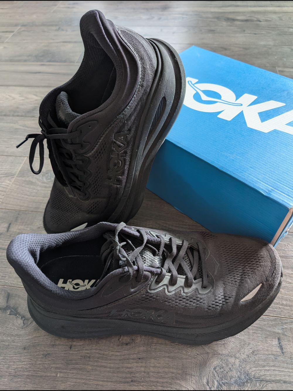 EXCELLENT CLEAN Hoka One One Bondi 9 X-Wide Men's 124E Black/Black